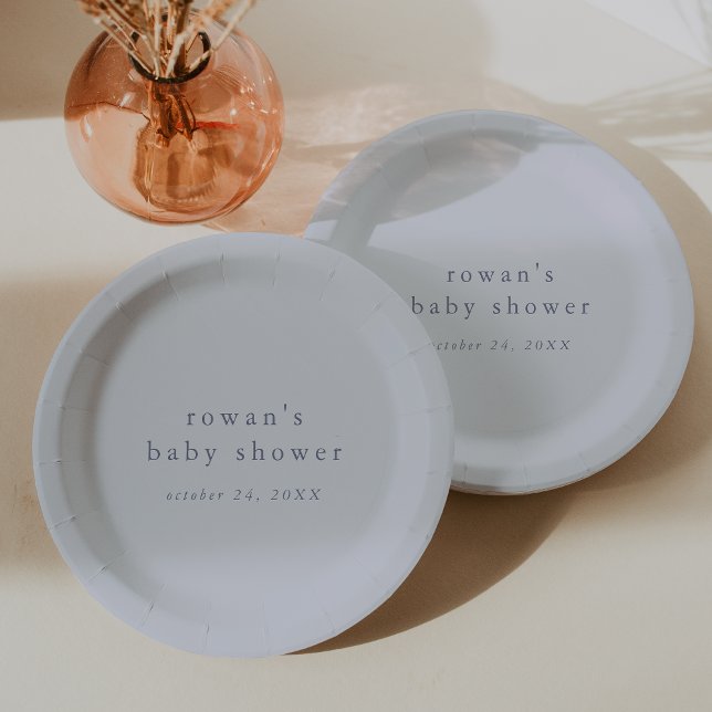 Assiettes En Carton ROWAN Boy Blue Boho Moderne Simple Bébé Douche (ROWAN Boy Blue Boho Modern Simple Baby Shower Paper Plates)