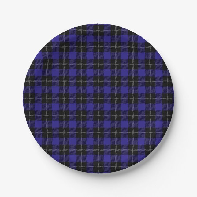 Assiettes En Carton Royal Blue Black Plaid (Devant)