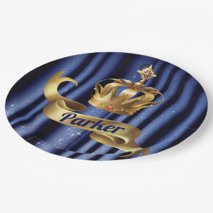 Assiettes En Carton Royal Blue Gold Prince Anniversaire