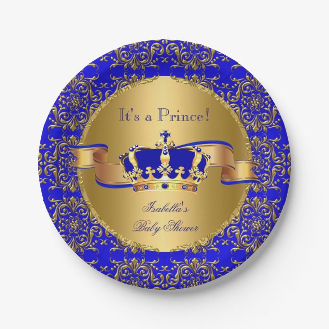 Assiettes En Carton Royal Blue Prince Crown Baby shower Boy (Devant)