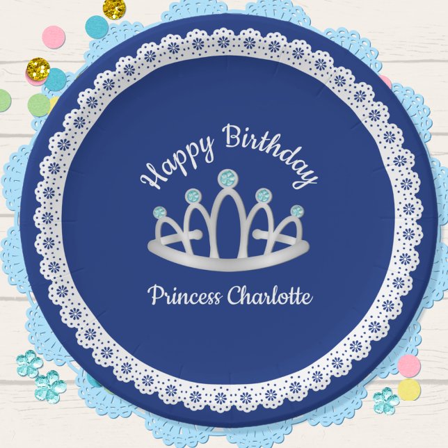 Assiettes En Carton Royal Blue Princess Tiara Plaque papier d'annivers (Créateur téléchargé)