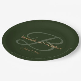 Assiettes En Carton Royal Dark Green Feuille Gold Frame Mariage
