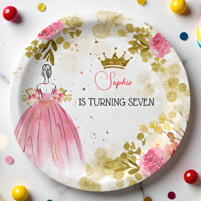 Assiettes En Carton Royal fête rose princesse anniversaire (Créateur téléchargé)