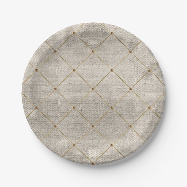 Assiettes En Carton Royal Linen Gold French Trim Élégant Amusant (Devant)