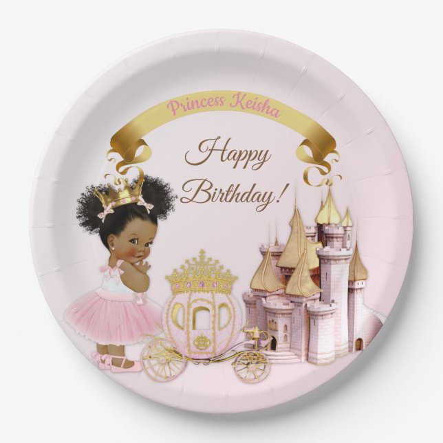 Assiettes En Carton Royal Princess Castle Carriage Rose Gold Girl (Devant)