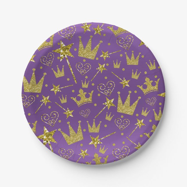 Assiettes En Carton Royal Purple & Gold Parties scintillant Girls Prin (Devant)