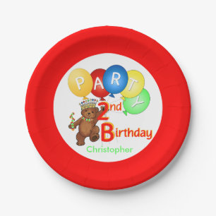 Assiettes En Carton Royal Teddy Bear 2e fête d'anniversaire