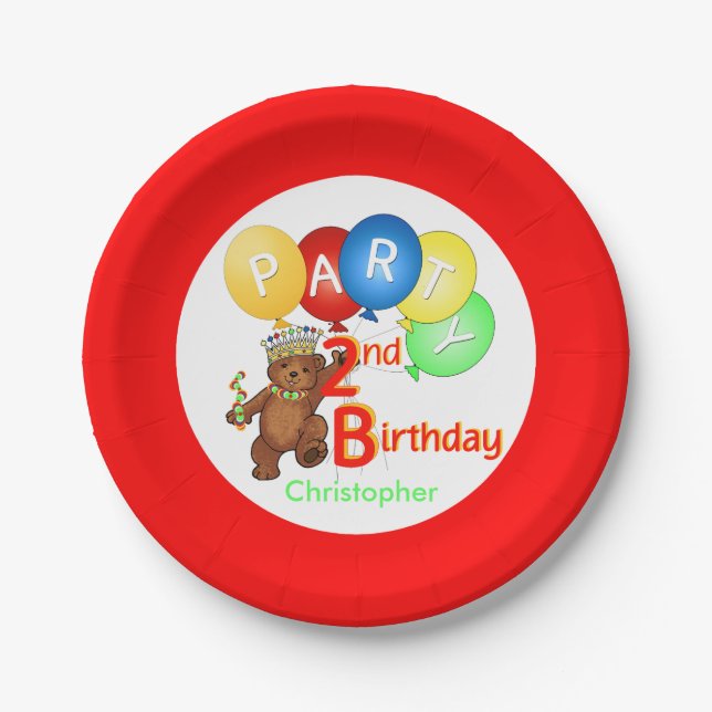 Assiettes En Carton Royal Teddy Bear 2e fête d'anniversaire (Devant)
