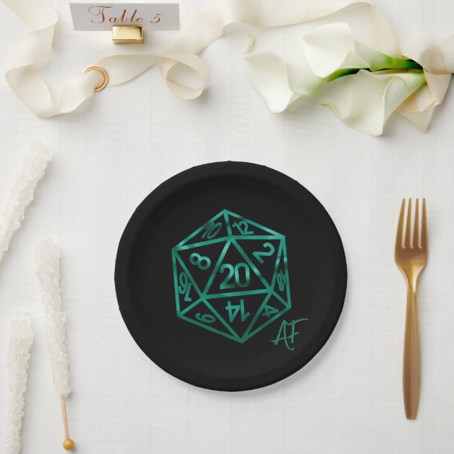 Assiettes En Carton RPG Crit AF | Émeraude Imaginaire Table Gamer Dice (Mariage)