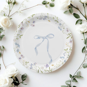 Assiettes En Carton Ruban bleu Fleur sauvage baby shower de la cornièr