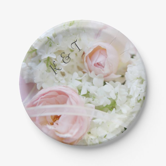 Assiettes En Carton Ruban hydrangea rose (Devant)