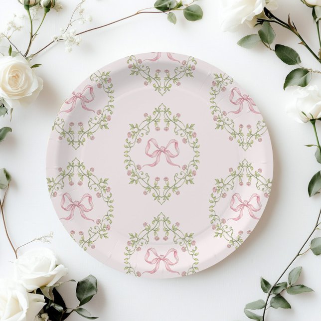 Assiettes En Carton Ruban rose fleur sauvage Bow Coquette baby shower (Créateur téléchargé)