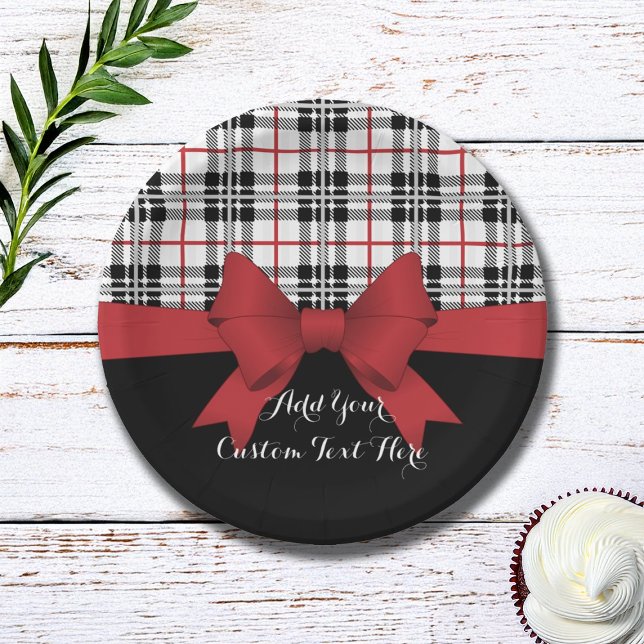 Assiettes En Carton Ruban rouge personnalisé et carton tartan (Créateur téléchargé)
