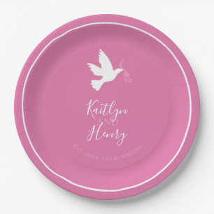 Assiettes En Carton Rubans roses de colombe blanche mariage