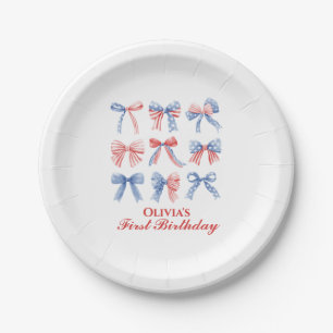 Assiettes En Carton Rubans Rouges, Blancs et Bleus quatrième anniversa