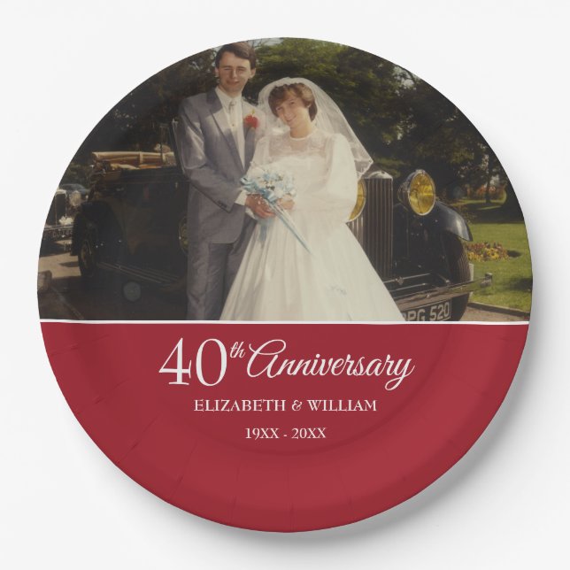 Assiettes En Carton Ruby photo Mariage du 40e anniversaire (Devant)