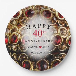 Assiettes En Carton Ruby Red Jeweled 40th Mariage Anniversary
