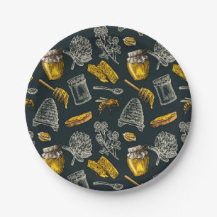 Assiettes En Carton Ruche d'abeille miel foncé vintage naturel rustiqu