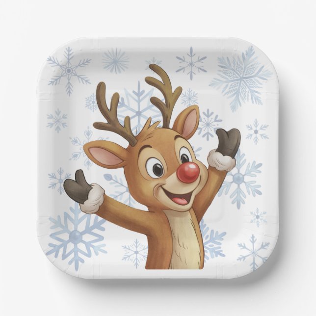 Assiettes En Carton Rudolph With Blue Snowflakes (Recto)