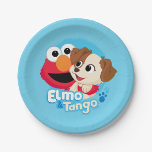 Assiettes En Carton Rue Sésame   Badge Elmo & Tango