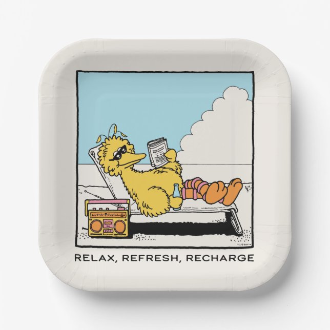 Assiettes En Carton Rue Sésame | Big Bird Relax Refresh Recharge (Recto)