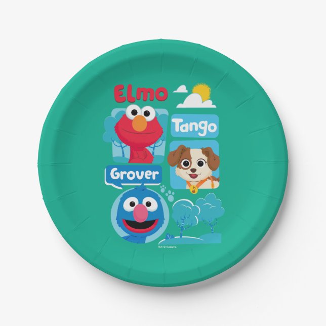 Assiettes En Carton Rue Sésame | Elmo, Tango, & Grover Park Graphic (Devant)
