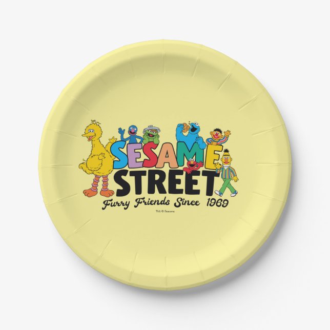 Assiettes En Carton Rue Sésame | Furry Friends depuis 1969 (Devant)