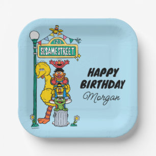Assiettes En Carton Rue Sésame Joyeux anniversaire