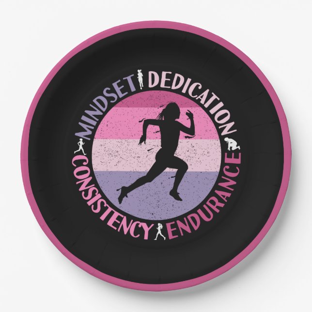 Assiettes En Carton Running Mindset - Citation d'endurance de la fille (Devant)
