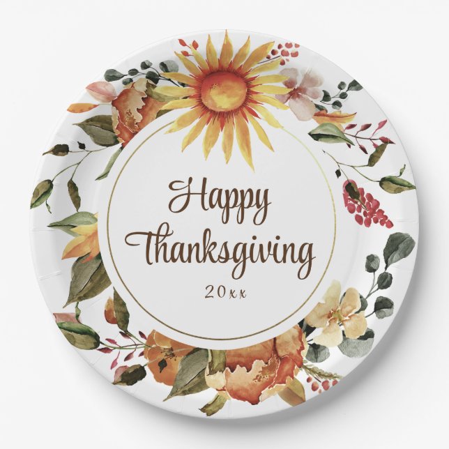 Assiettes En Carton Russe Automne Floral Thanksgiving Dîner (Devant)