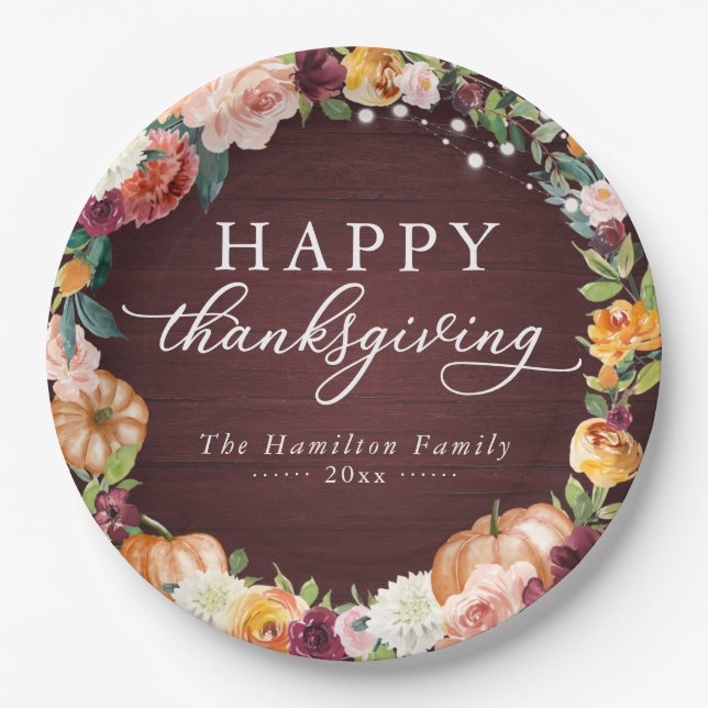 Assiettes En Carton Russe Automne Floral Thanksgiving Diner Papier Pla (Devant)