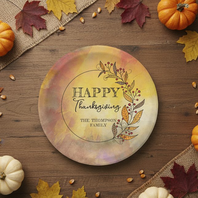 Assiettes En Carton Russe Automne laisse Berries Wreath Thanksgiving (Créateur téléchargé)