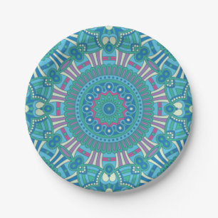 Assiettes En Carton Russe Bohème géométrique Mandala bleu pourpre