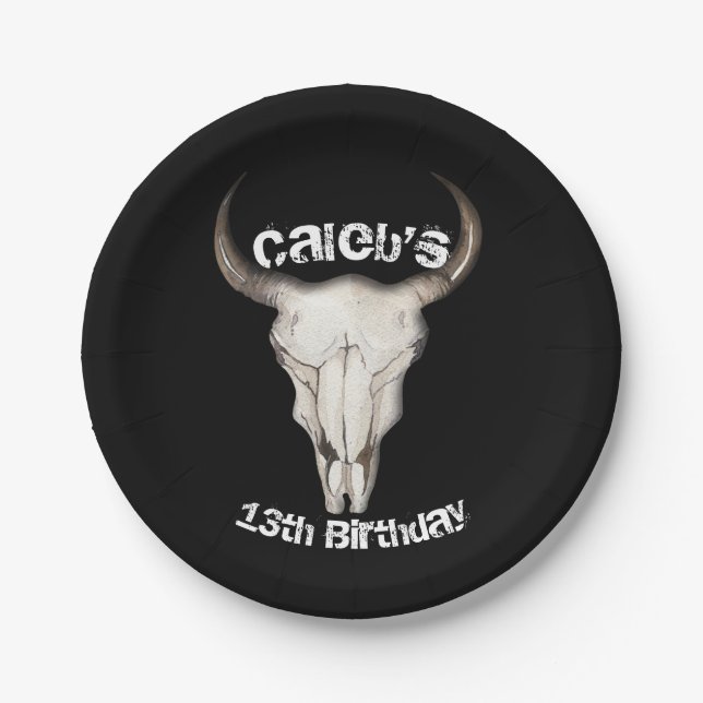 Assiettes En Carton Russe Boho Bohemian Cow Bull fête d'anniversaire (Devant)