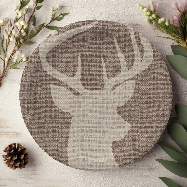 Assiettes En Carton Russe Burlap Deer Buck | (Créateur téléchargé)