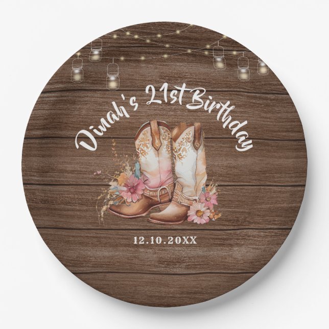 Assiettes En Carton Russe Country Boots Cowgirl Anniversaire (Devant)