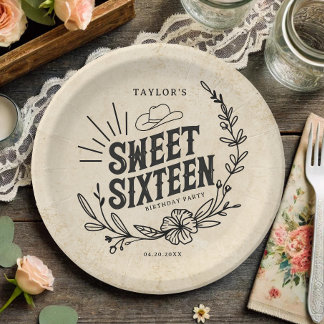 Assiettes En Carton Russe Cowgirl Floral Sweet sixteen fête d'annivers