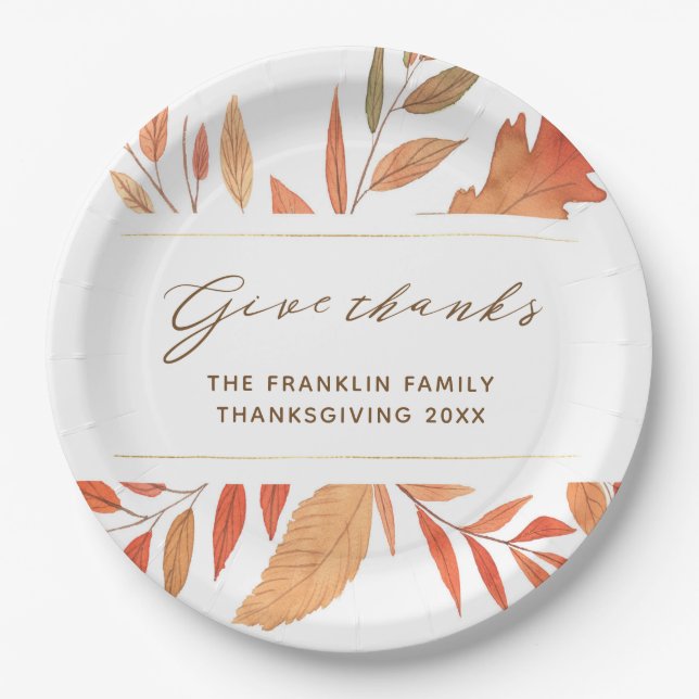 Assiettes En Carton Russe Donner Merci Feuilles Automne Thanksgiving (Devant)