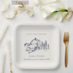 Assiettes En Carton Russe Navy Pine Woods Mountain Sketch Mariage