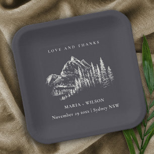 Assiettes En Carton Russe Navy Pine Woods Mountain Sketch Mariage
