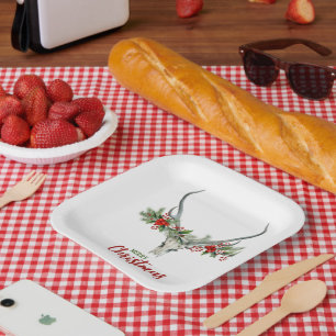 Assiettes En Carton Russe Pays Reindeer Crâne & Garland Noël