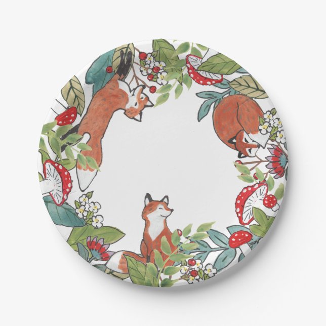 Assiettes En Carton Russe Woodland Fox Champhroom Berry Feuilles (Devant)