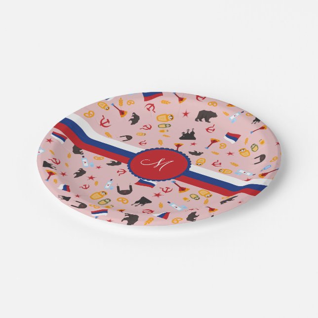Assiettes En Carton Russie avec amour - Monogramme russe (Angle)