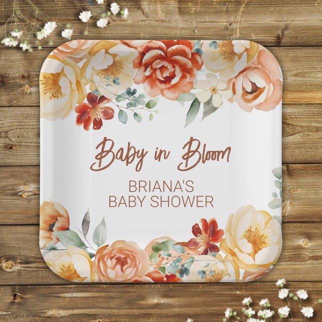Assiettes En Carton Rust Beige Floral Sexe Baby shower neutre (Créateur téléchargé)