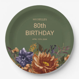 Assiettes En Carton Rust Orange Bleu Floral Vert Anniversaire