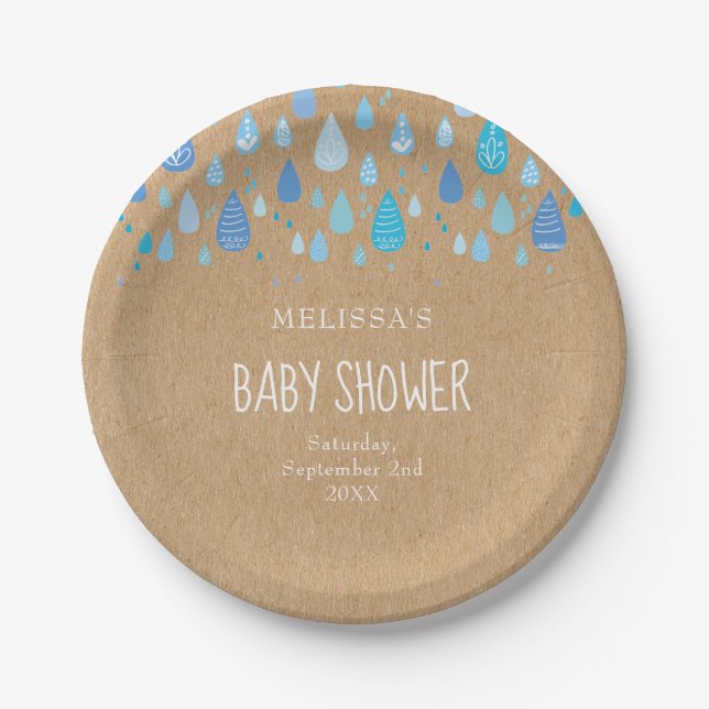 Assiettes En Carton Rustic Blue Raindrops Baby Boy Shower / Saupoudrer (Devant)