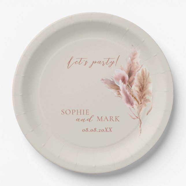 Assiettes En Carton Rustic Boho Pampas Grass Wedding  (Devant)