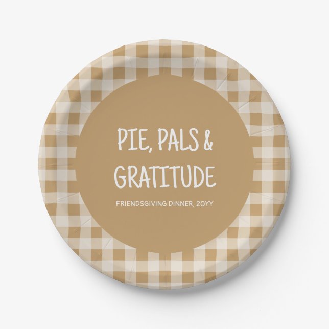 Assiettes En Carton Rustic Brown Gingham Friendsgiving Dinner Party (Devant)