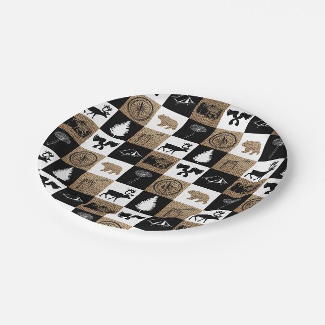 Assiettes En Carton Rustic Camping Extérieur Aventure (Angle)