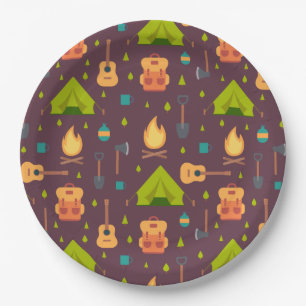 Assiettes En Carton Rustic Camping Tentes Motifs et Guitares